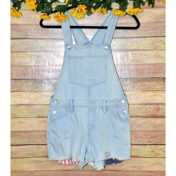 Old Navy Short Overalls Coveralls Girls Size XL 14  Jean Denim Light Wash Summer - Picture 1 of 11